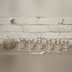 Alpine Cuisine Embossed Crystal Glass Turkish Coffee Cups And Saucers Set Of 11.